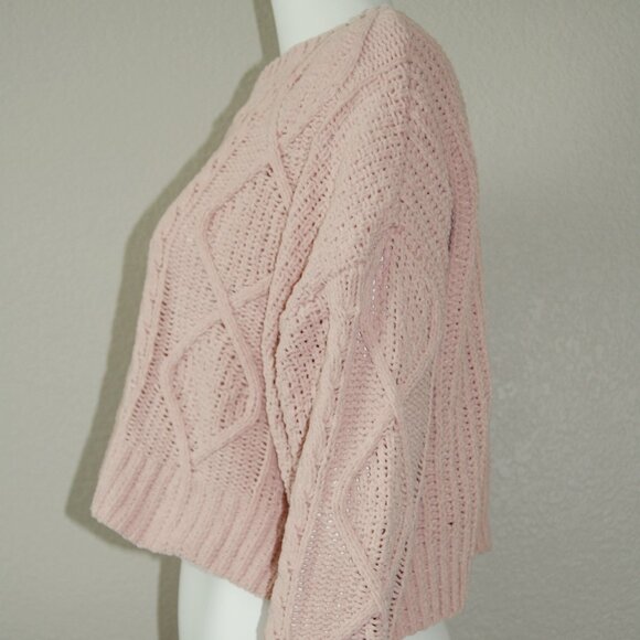 Arizona Jean Co, Women Size M, Cable Knit Crew Neck Crop Top Sweater, Dusty Pink - Picture 5 of 8